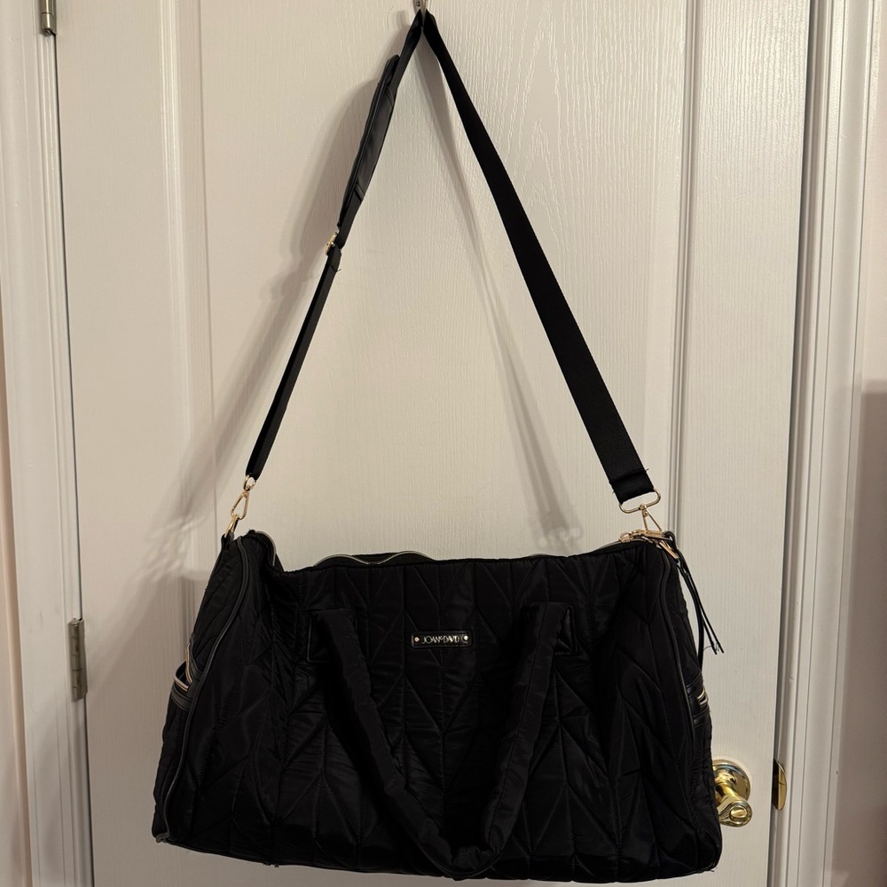 Joan & David Black Quilted Travel Duffle Bag